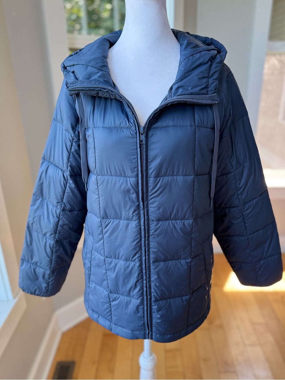 GAP Hooded Quilted Puffer Jacket Coat Navy Blue Sz Small Petite